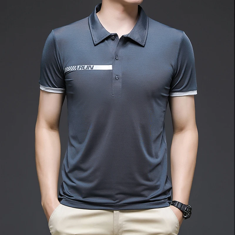 

Ice Silk ort Sve irt Men's Casual Busin Sle Breathable Qui Dry Fitn Running Top Polyester Spandex Blend