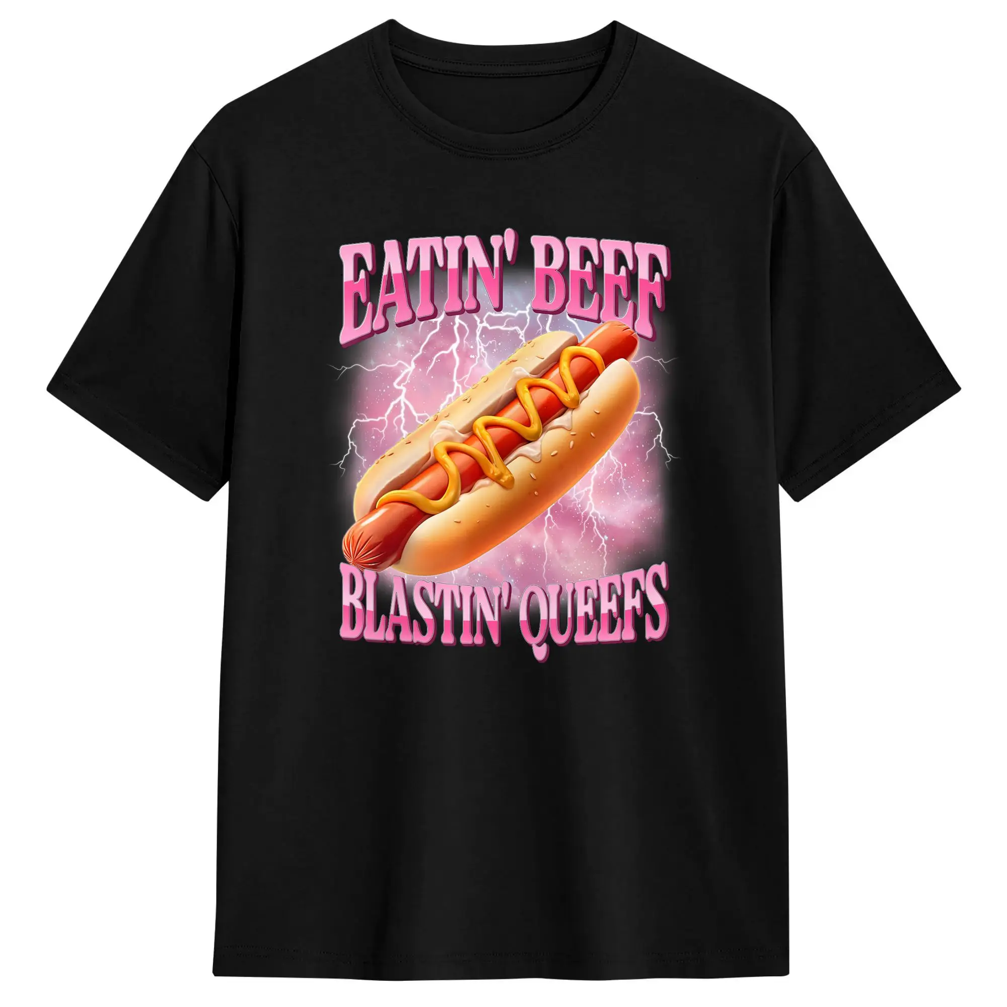 Eatin Beef Blastin Queefs Hot Dog T Shirt Men's  100% Cotton Vintage T-Shirt Crew Neck  Tee Shirt Short Sleeve Clothes Plus Size