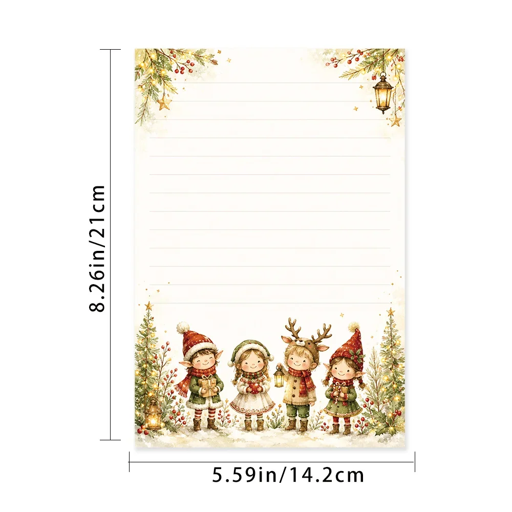 50 Sheets,Retro Christmas Elf -themed Writing Paper, Lined, Glue-free, Perfect For Notebooks, Memos, And Stickers