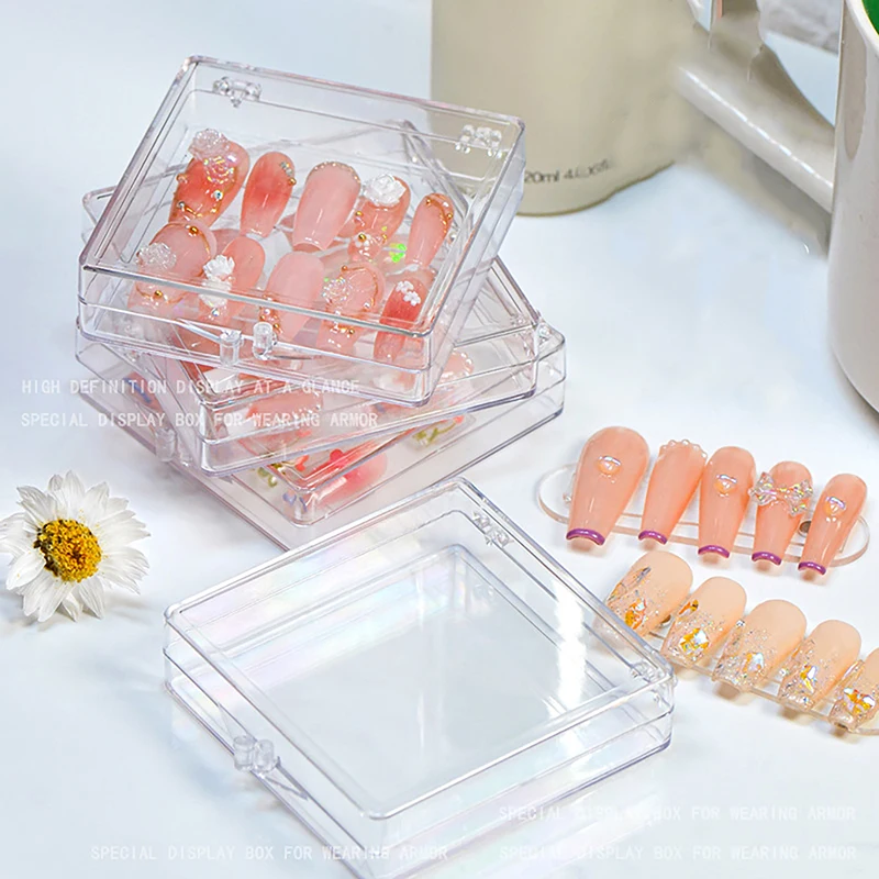 Nail Art Container Box Portable Plastic Organizar Box Storage Box Manicure Accessories DIY Display Holder Tool Transparent Gift