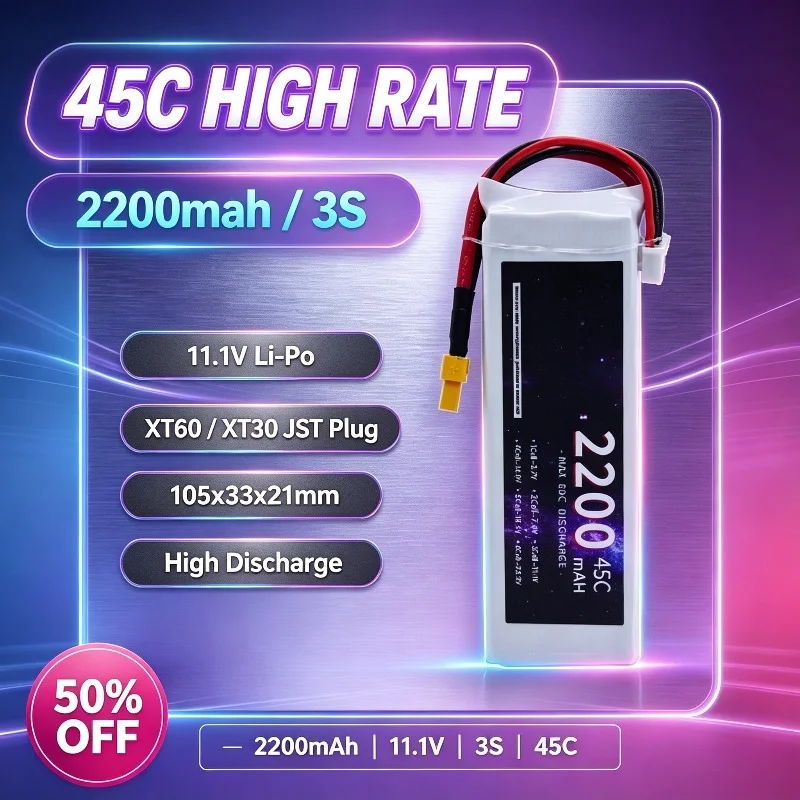 2200mAh 3S 11.1V 45C LiPo Battery XT60 for RC Drone Car Helicopter Plane High Rate 90C Burst Rechargeable Power
