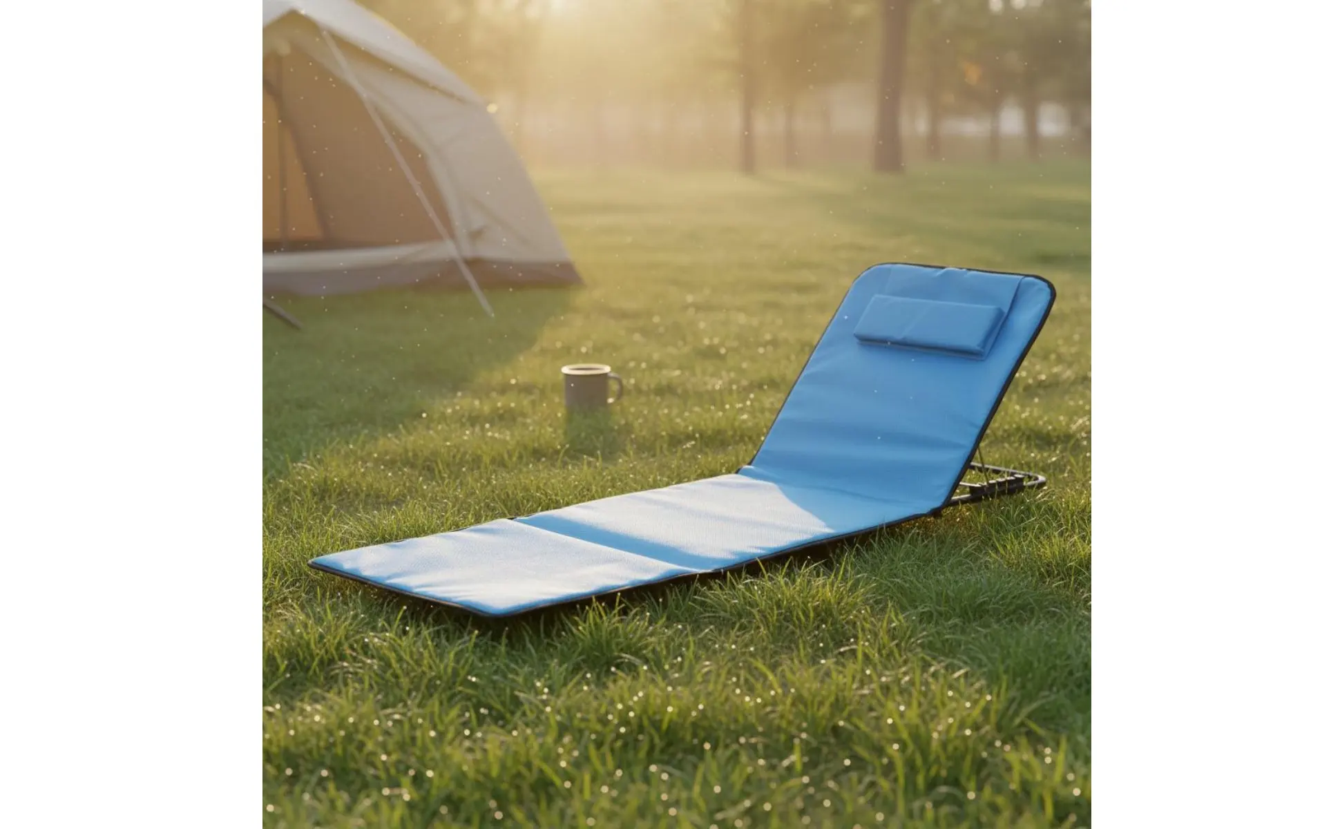 Portable Beach Lounger Foldable Folding Beach Lounger Adjustable Ground Chair Built-in Pillow Camping Floor Seat Storage Pocket