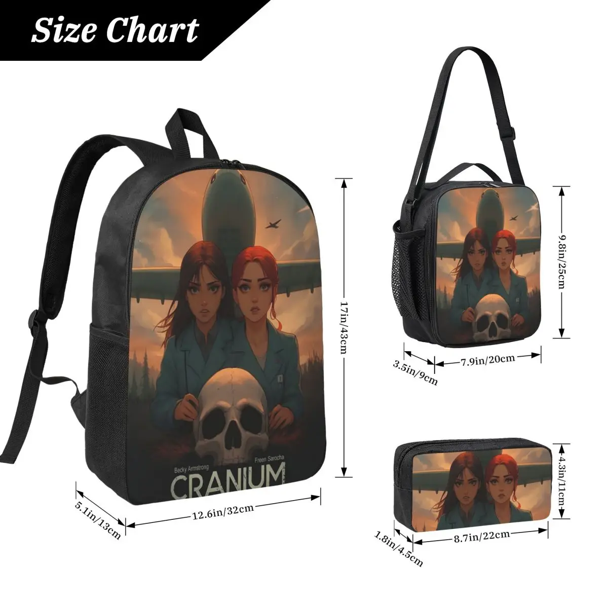 Cranium Freenbecky Poster Backpack Student BookBag School Bag Computer Shoulder Bags 3ps Insulated Lunch Bag Pencil Case