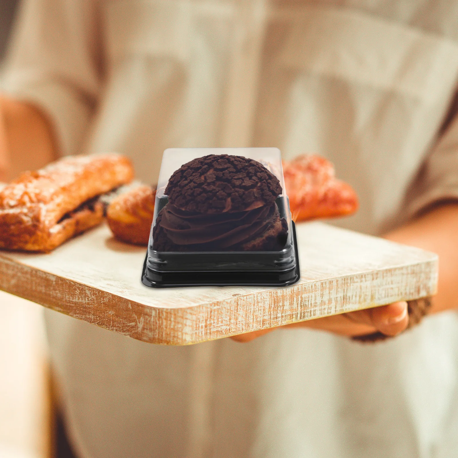 

100pcs Square Moon Cake Box Clear Pet Egg-Yolk Puff Holder Secure Lid For Cake Packaging Dessert Container Party Supplies