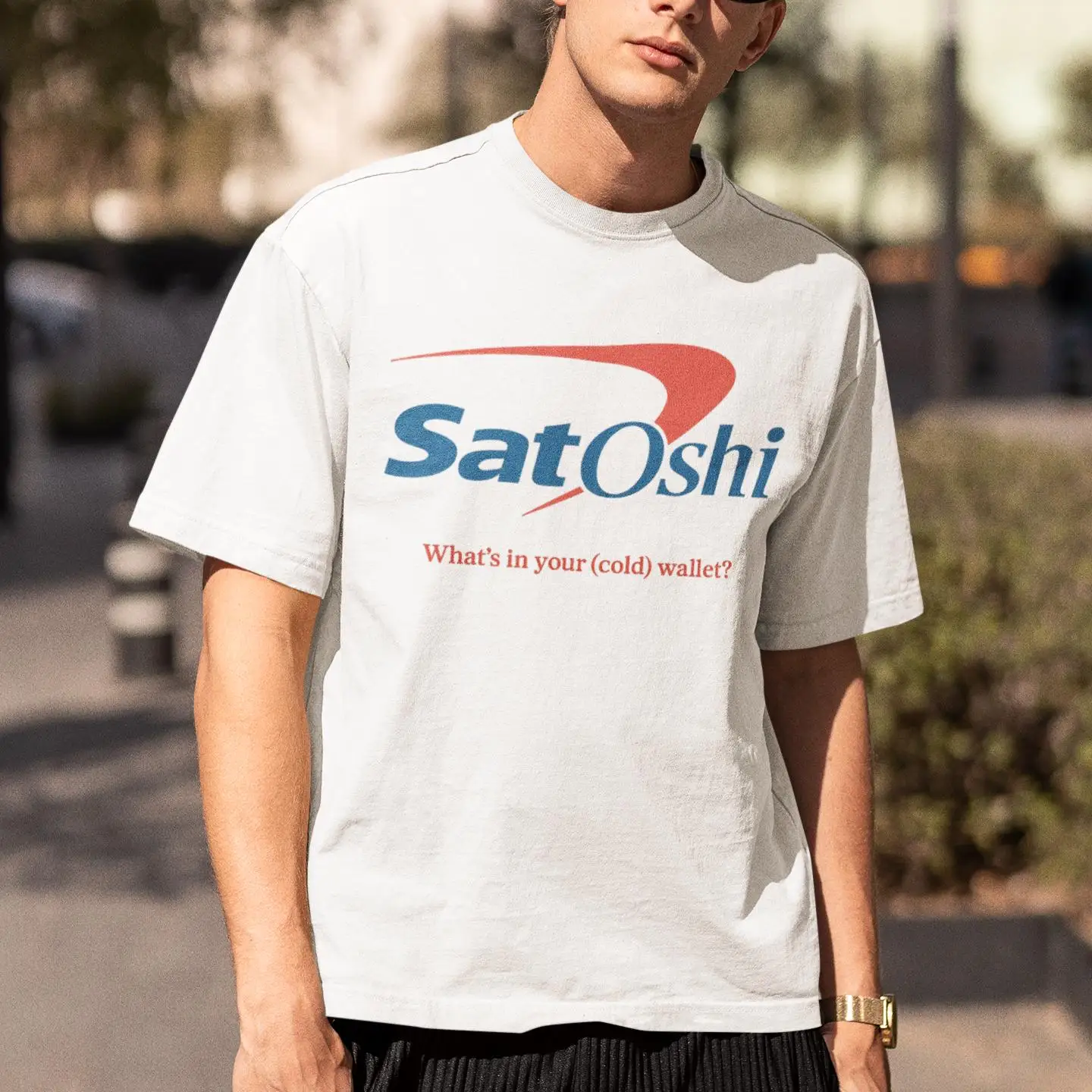 Vintage Satoshi Cold Wallet Letter Print T-shirt Men Oversized Loose Short Sleeve Tee Crypto Enthusiast Streetwear Cotton Casual