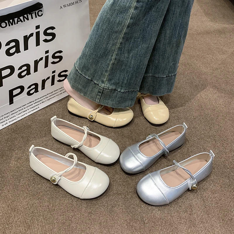 

Супермягкие балетки из натуральной кожи в стиле ретро с французским ремешком, женские балетки на плоской подошве, весна-лето с круглым носком