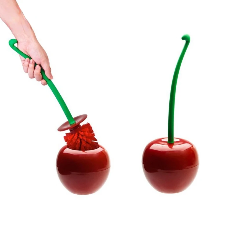 1pc Creative Bathroom Cherry Shaped Toilet Brush with Storage Seat Bathroom Brush Toilet Set Accessories