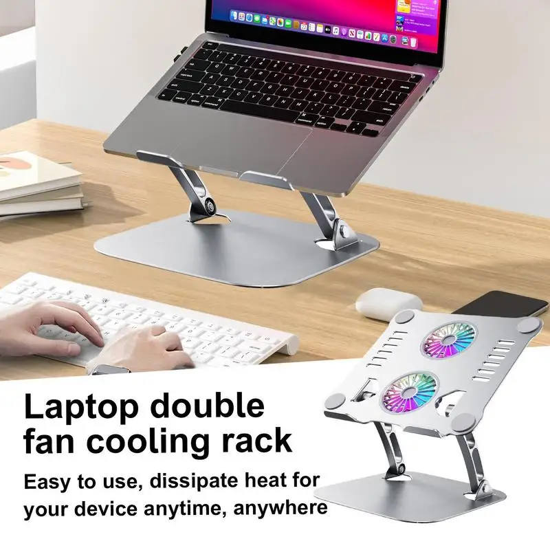 Laptop Stand Fan Lifting Laptop Cooling Stand Ergonomic Foldable Lifting Laptop Cooling Pad With Double Fan Adjustable Height