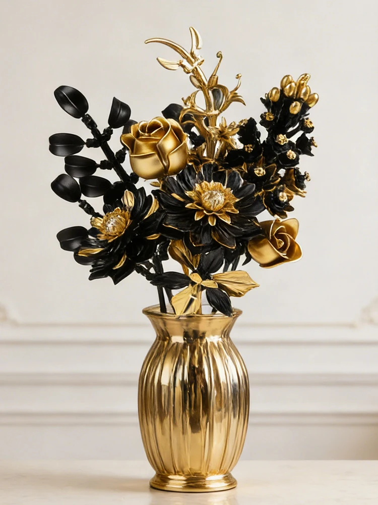 Creatieve Paarse Bloem Zwart Gouden Roos Boeket Bouwstenen Thuis Bureau Plant Decoratie Monteer Bakstenen Speelgoed Cadeau Voor Meisjes - afbeelding 2