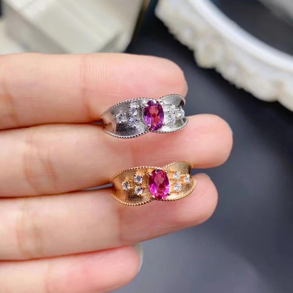 Natural Pyrope Garnet Ring 4mm*6mm Garnet Jewelry with Gold Plated Design Style 925 Silver Gemstone Ring for Party