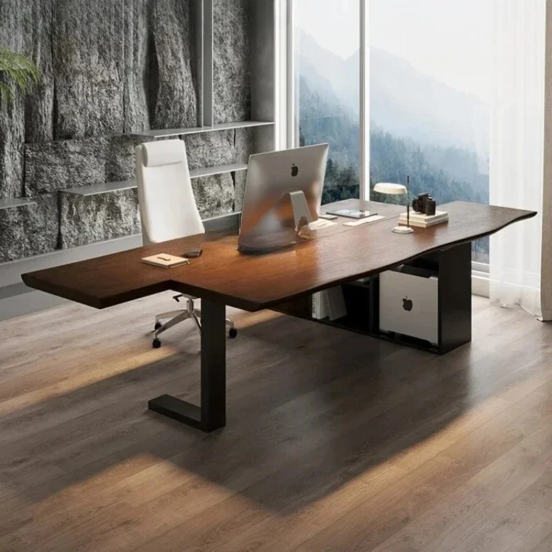 B Walnut Color Executive Desk Manager Boss Desk Log Large Board Double-Piece Office Desk Personalized Workbench