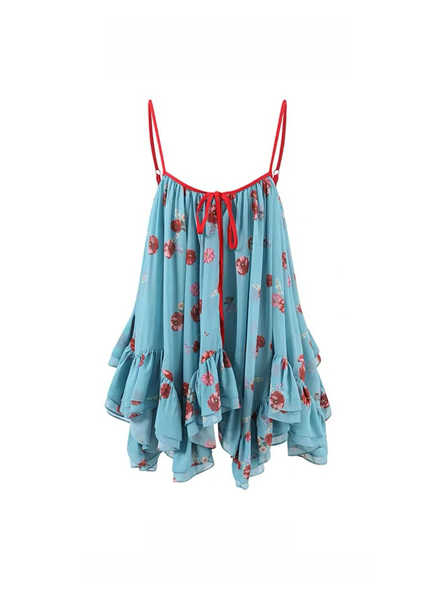 Dopne Floral Print Strap Dr Women's Summer Vaion Sle Waist Cinched Svel Vest Top Loose Fit Commute Sle