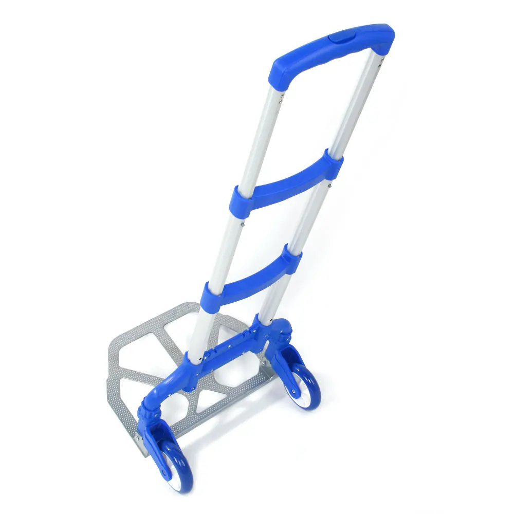 Carrito de aluminio plegable portátil, carrito de empuje, azul