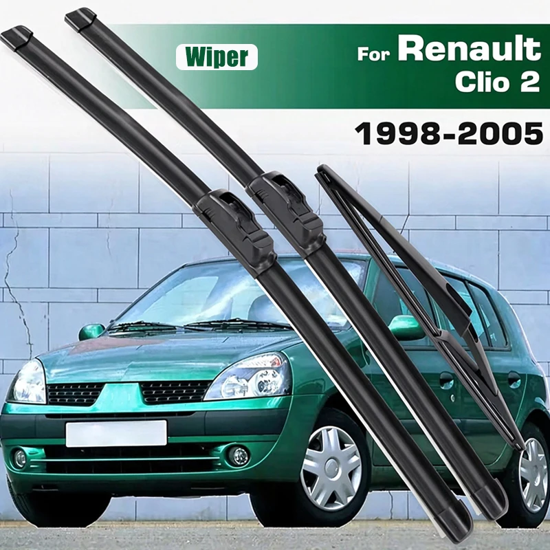 3Pcs Wiper Front & Rear Wiper Blades Set For Renault Clio 2 MK2 1998 - 2005 Windshield Windscreen Car Rain Brush Accessories