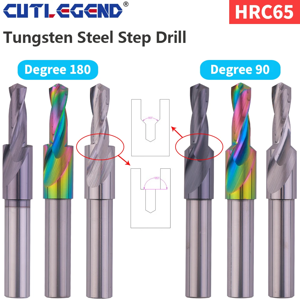 HRC65 Step Drill CNC Machine Drilling Tool Solid Carbide 90 180 Degree M3 M4 M5 M6 M8 M10 M12 Tungsten steel Countersink drill