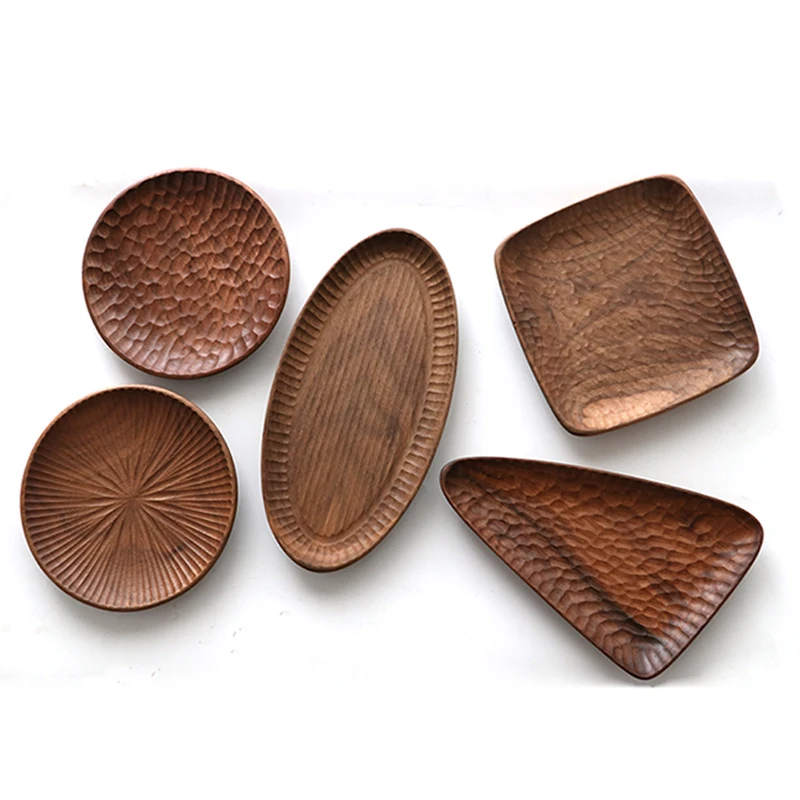 

Creative Japanese Wooden Dried Fruit Snack Round Wooden Plate Whole Wooden Square Pat Solid Wood Triangle Plate