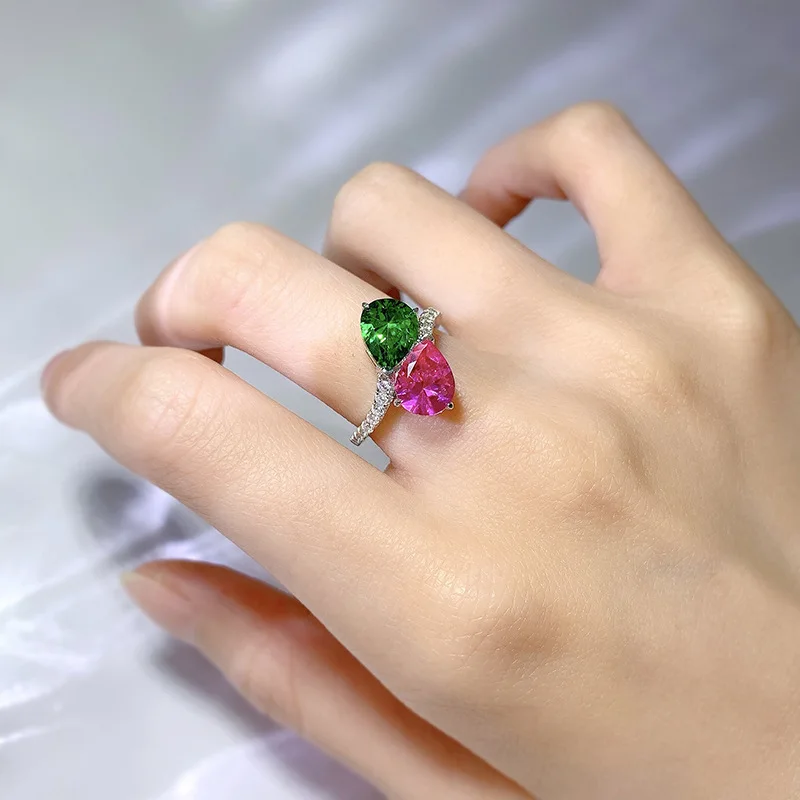 Imagem -05 - Kqdance 925 Prata Esterlina com Corte de Pêra ct 7*9 mm Verde Vermelho Alto Carbono Diamante Anéis para as Mulheres Jóias Finas 2023 Novo na Moda