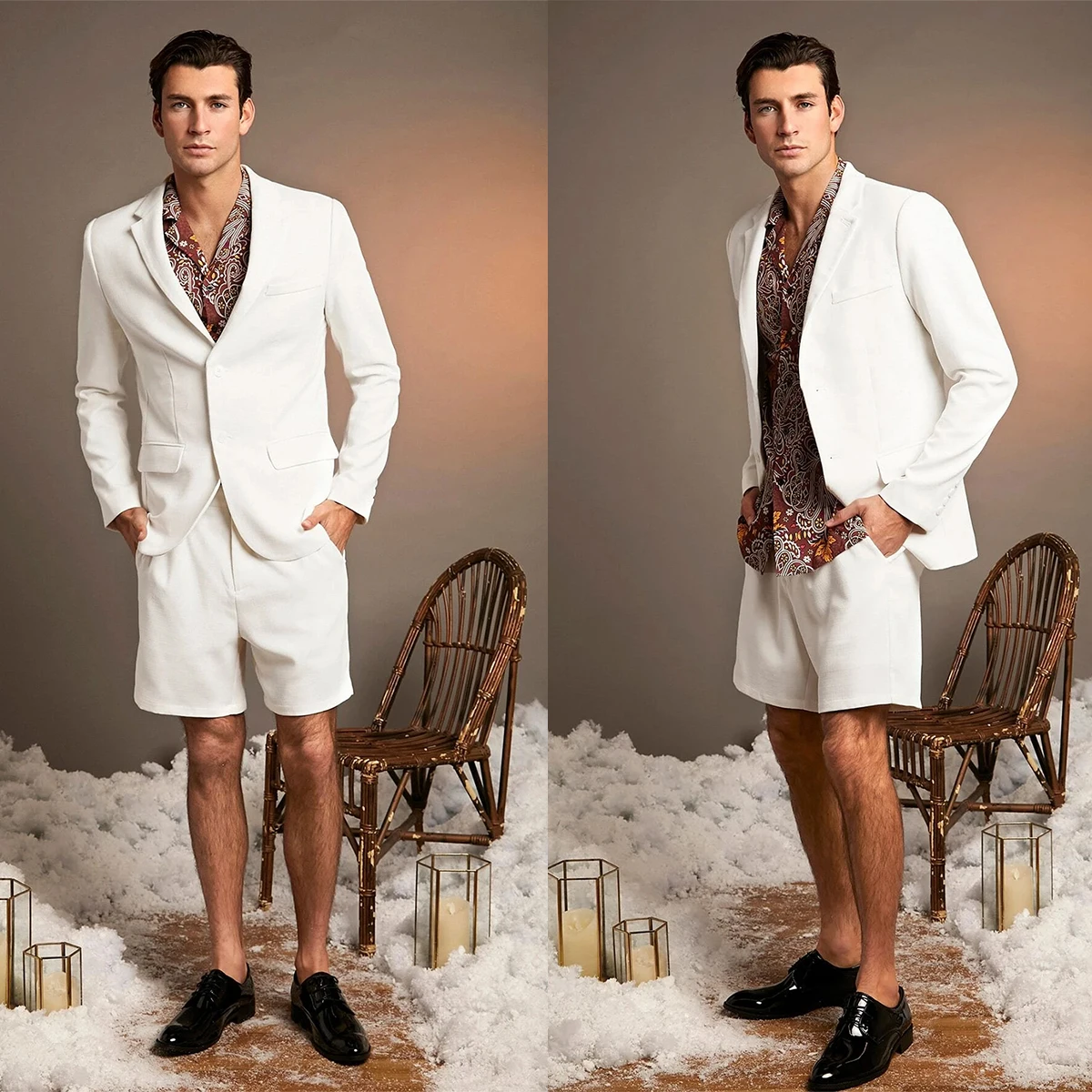 

Summer Short Beach Mens Tuxedos Notched Lapel Tailored Groom Party Prom Coat Business Wear Outfit 2 Pieces