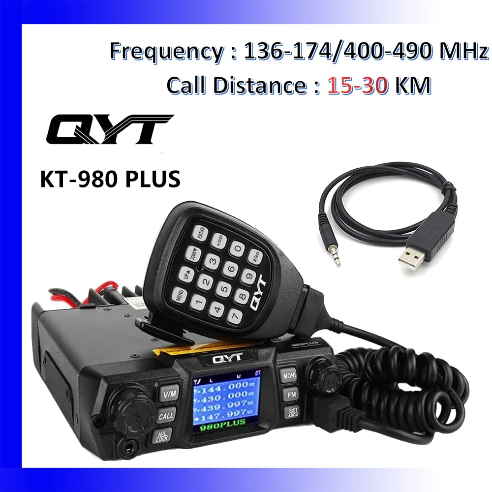 QYT KT-980Plus 50W baru panggilan jarak jauh Dual Band Radio VHF UHF dengan layar tampilan ponsel Radio Ham mobil