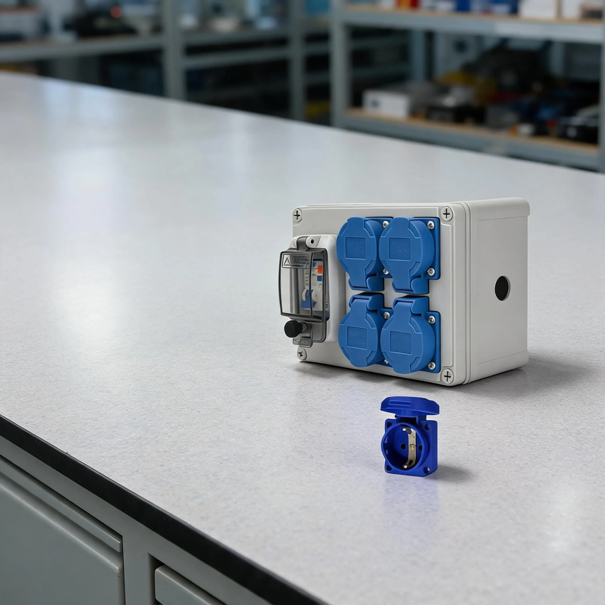 IP54 Wall Distributor 250V16A Construction Power Distributor With For 1p N FI Switch IP67 Transparent ABS Case Weatherproof