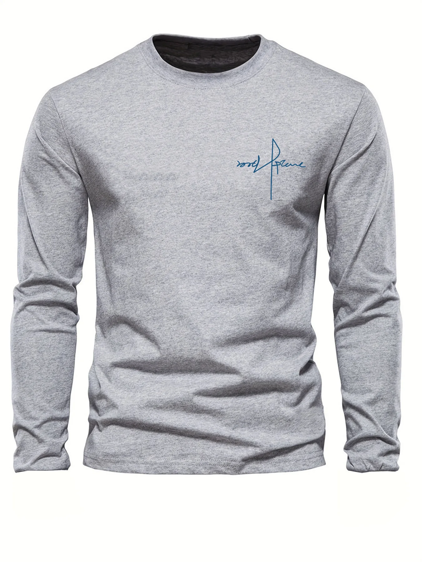 100% Pure Cotton Men's Long Sleeved Round Neck Loose Casual Letter Cross Pattern Printed Spring and Autumn Versatile T-Shirt Top image 5
