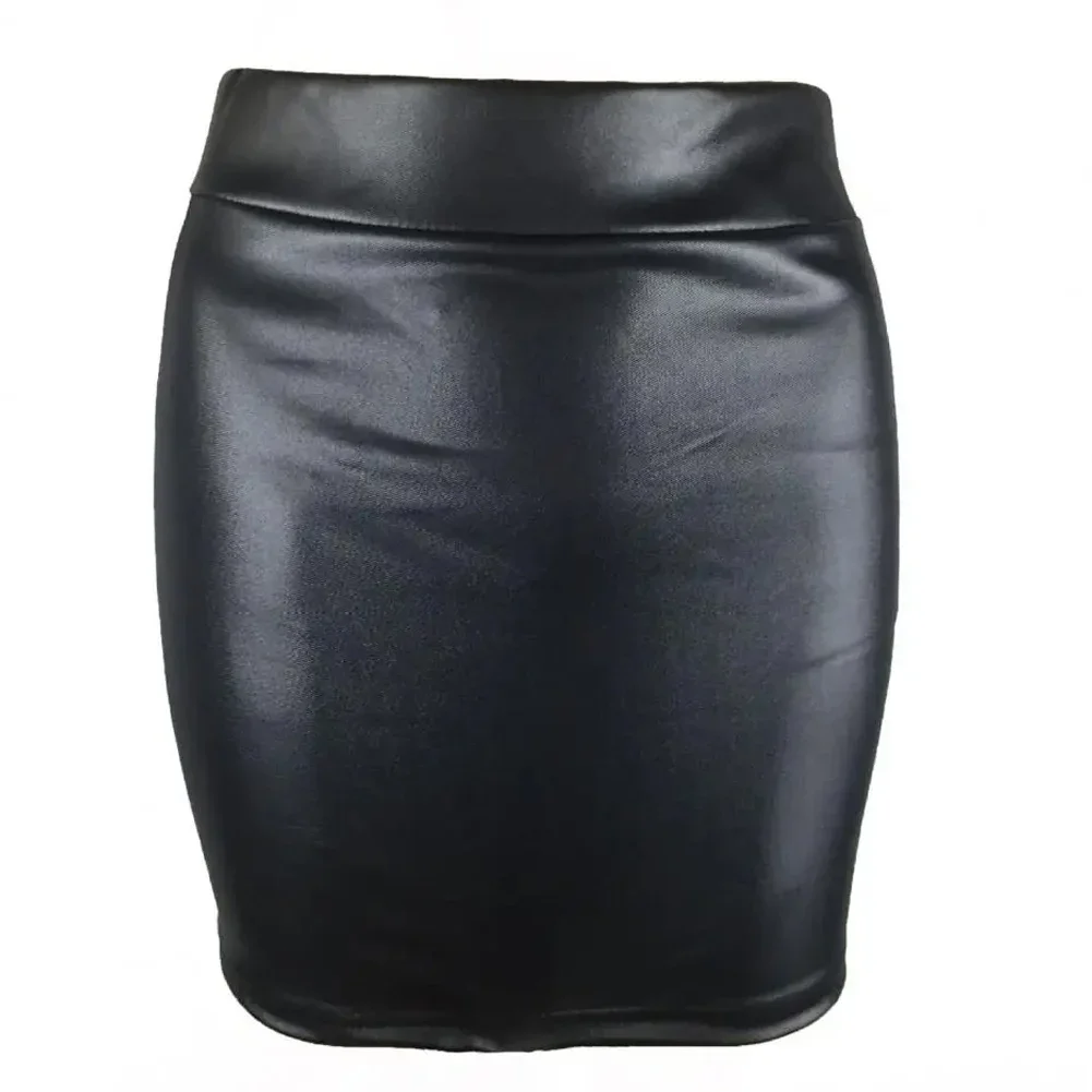 Women Mini Skirt PU Leather Elasticity High Waist Fit Skinny Matte Cozy Skirt