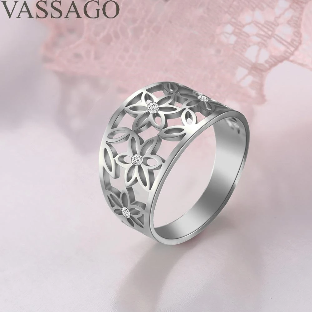 VASSAGO Bohemian Flower of Life Rings Zircon Merkabah on Flower Rings Elegant Kabbalah Sacred Geometry Mandala Ring for Women