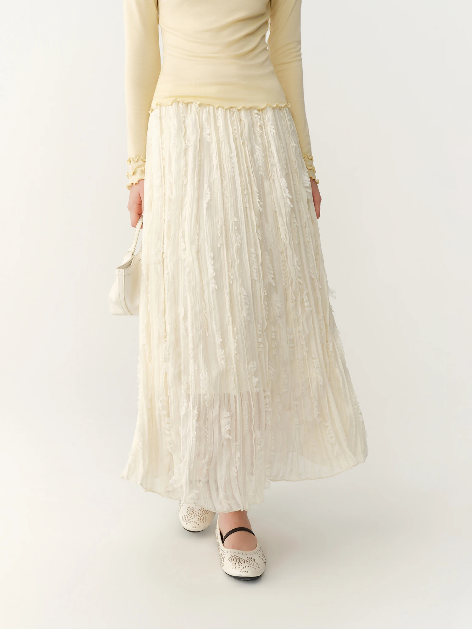 FSLE 2026 Autumn Winter New Women's Elegant Pleated Tassel Textured Skirt Elastic Waist Fashion Casual Flowy Mid‑Length Bottoms