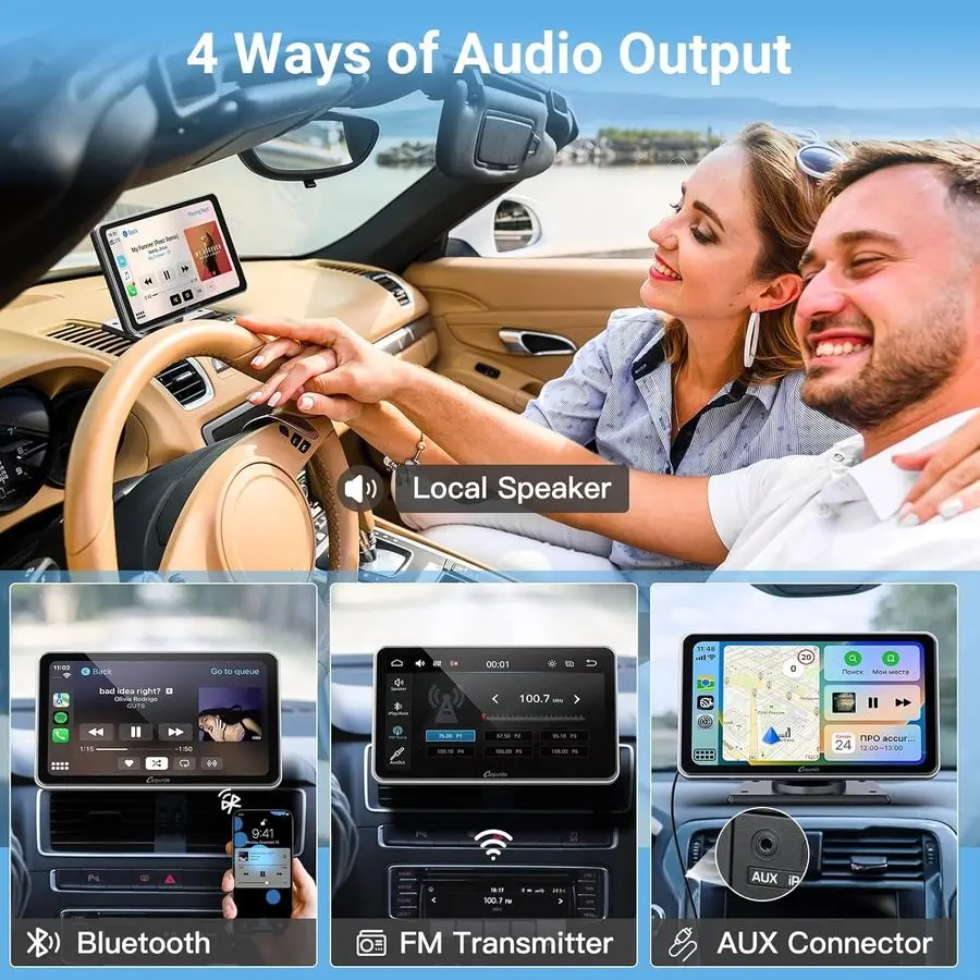 شاشة CarPlay اللاسلكية المحمولة للسيارة شاشة تشغيل السيارة مقاس 7 بوصات متوافقة مع مشغل الوسائط المتعددة Android Auto وApple CarPlay