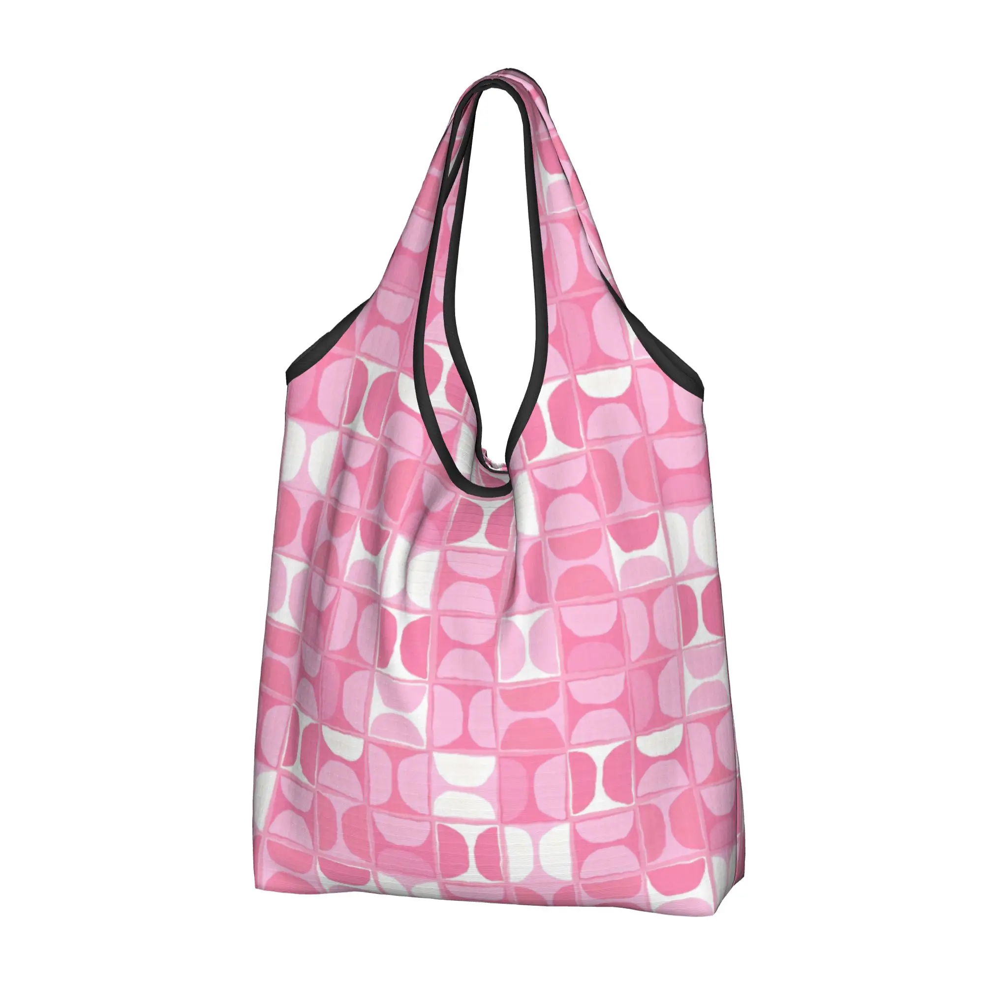 Fashion Pink Abstract Geometric Modern  Shopping Tote Bags Portable  Groceries Shoulder Shopper Bag