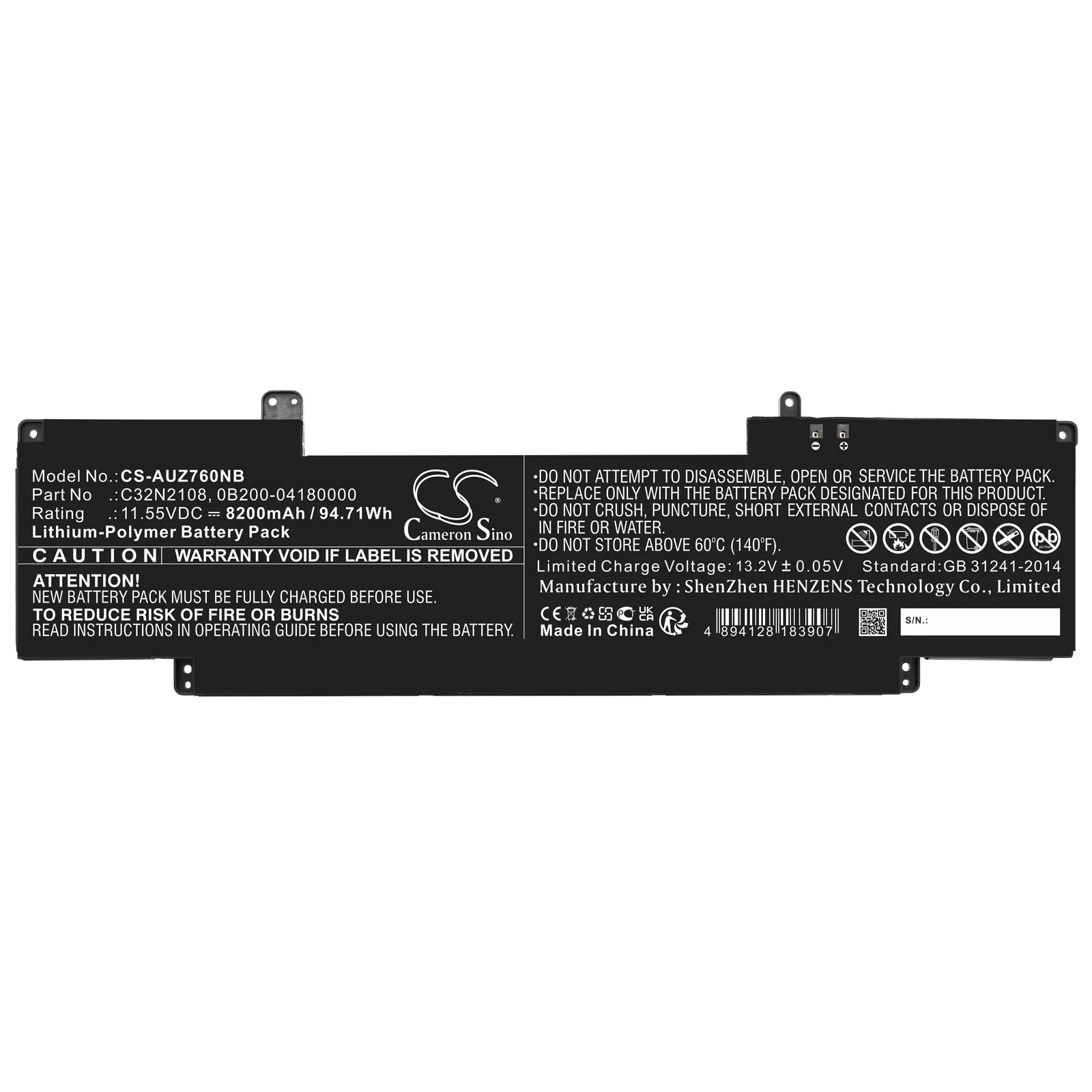 Replacement 11.55V 8200mAh Laptop Battery C32N2108 for Asus Zenbook Pro 16X OLED UZ7602ZM