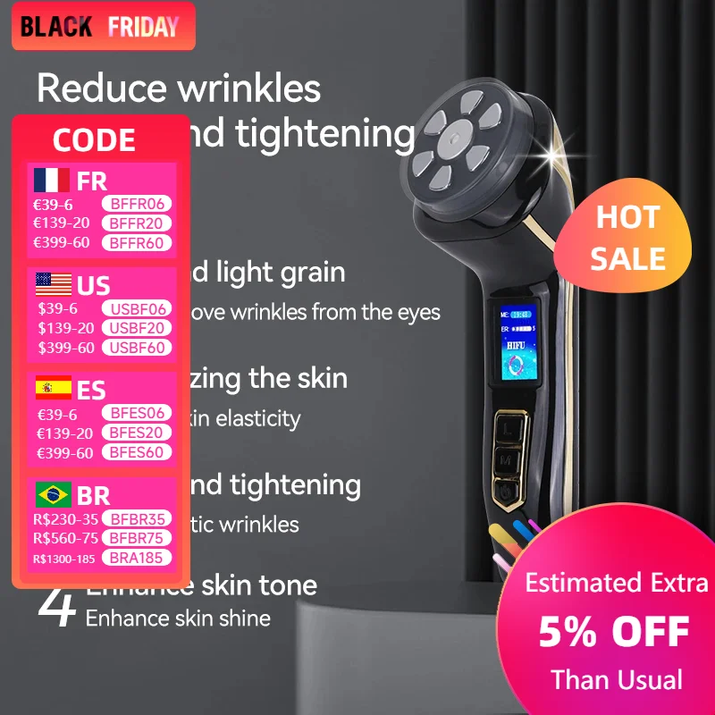 Lobemoky Portable 4 In1 Rf Radio Frequency Ems Face Lifting Skin Tightening Beauty Personal Care Anti-Aging Led Beauty Device