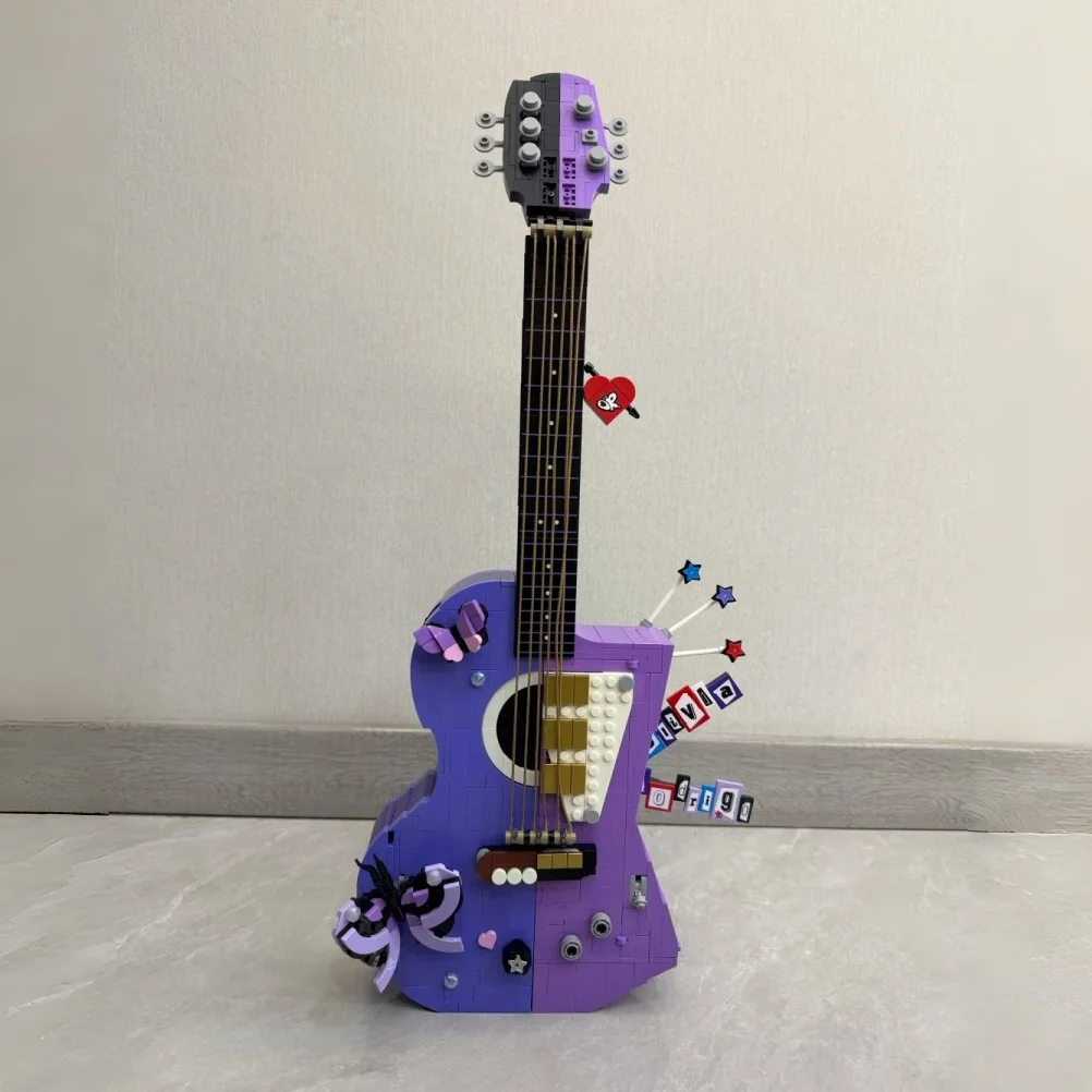 New 1228pcs Split Design Guitar Instrument Combined Acoustic Electric Dual Guitar Building Block Model Toy For Christmas Gifts
