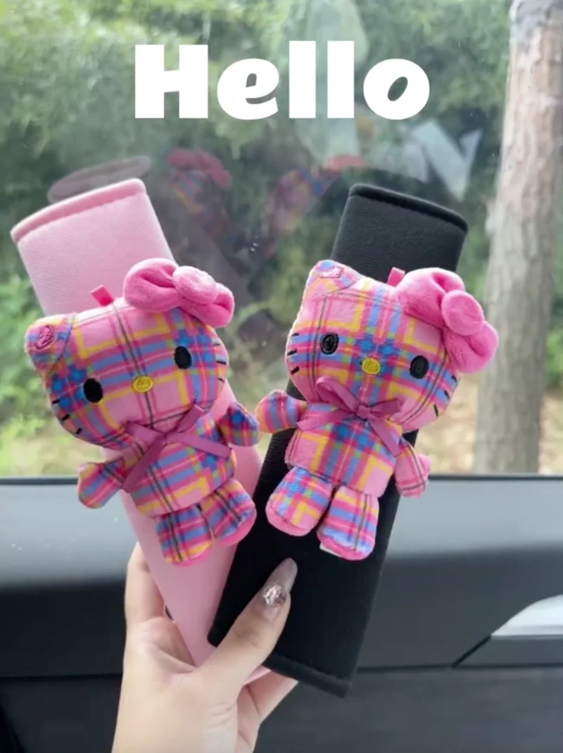 

Cute Sanrios Car Seat Belt Cover Black My Melody Kuromi Auto Seat Belt Shoulder Pad Decorations Car Interior Accessorie