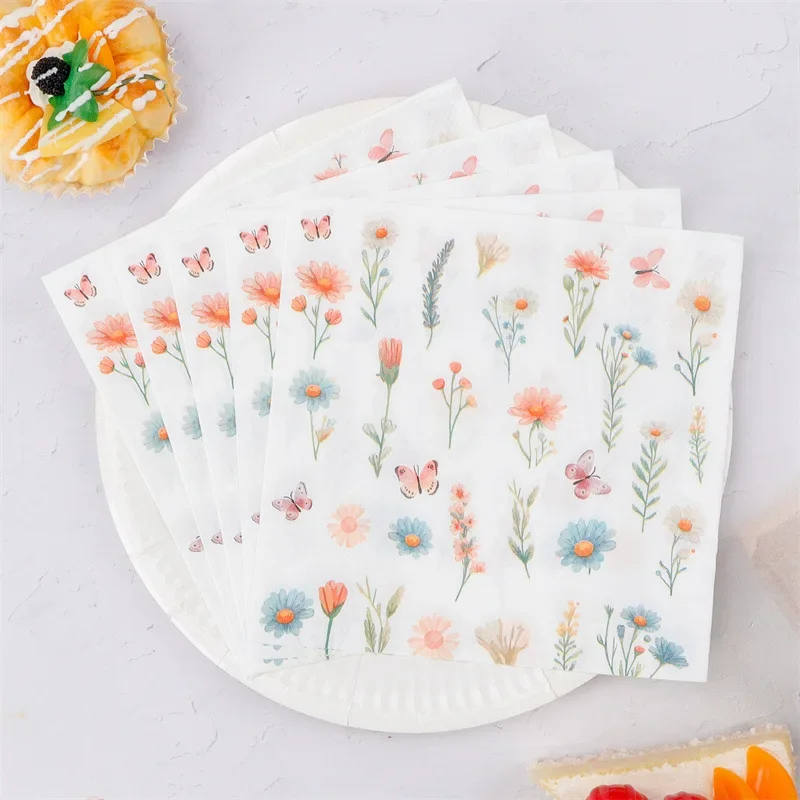 20pcs 33cm 2Layer Butterfly Flower Napkins New Fresh Commercial Restaurant Disposable Mat DIY Decoupage Paper