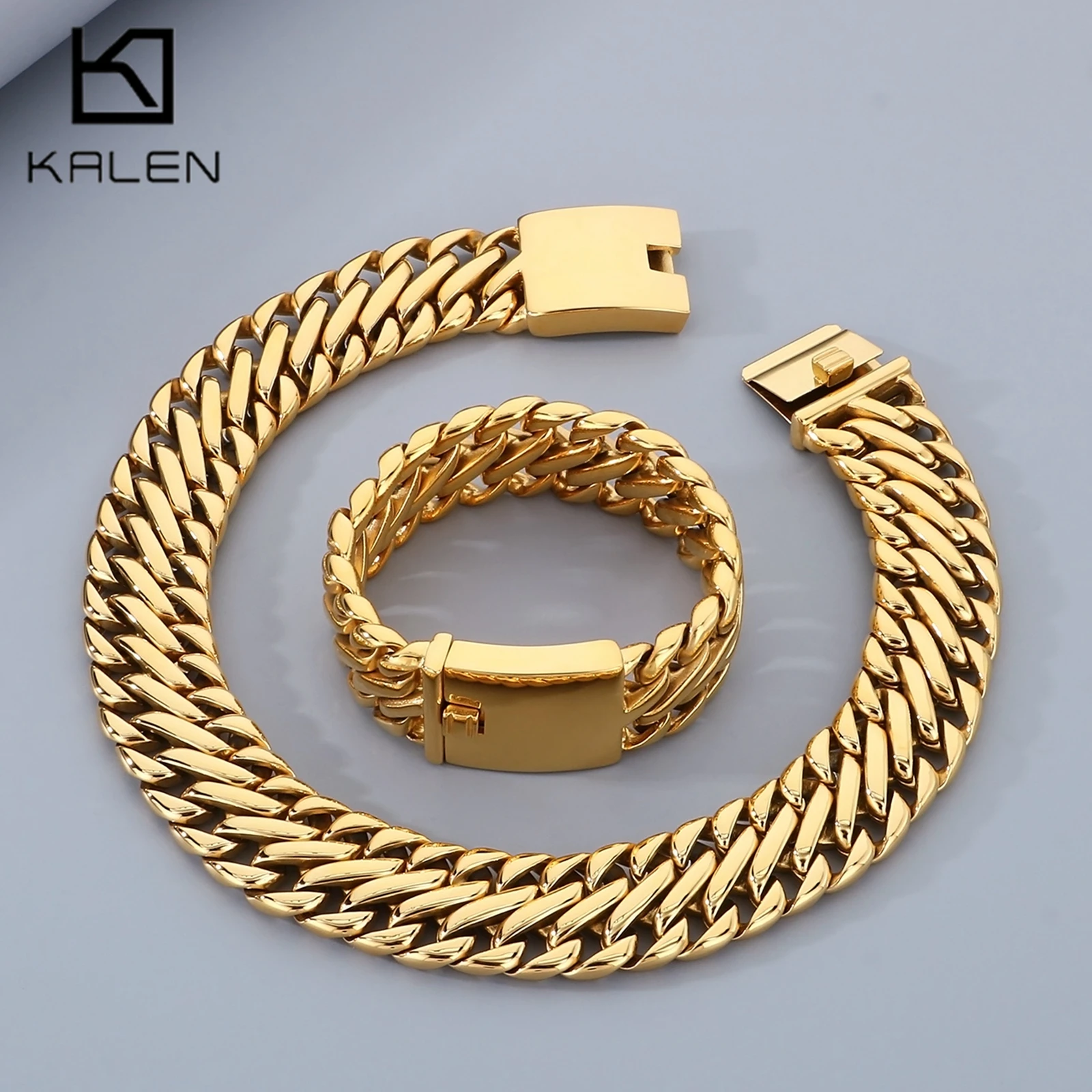 

Personalized Stainless Steel Link Chain Bracelet Large Necklace For Women Men High Quality Golden Choker Charm Collar Jewelry