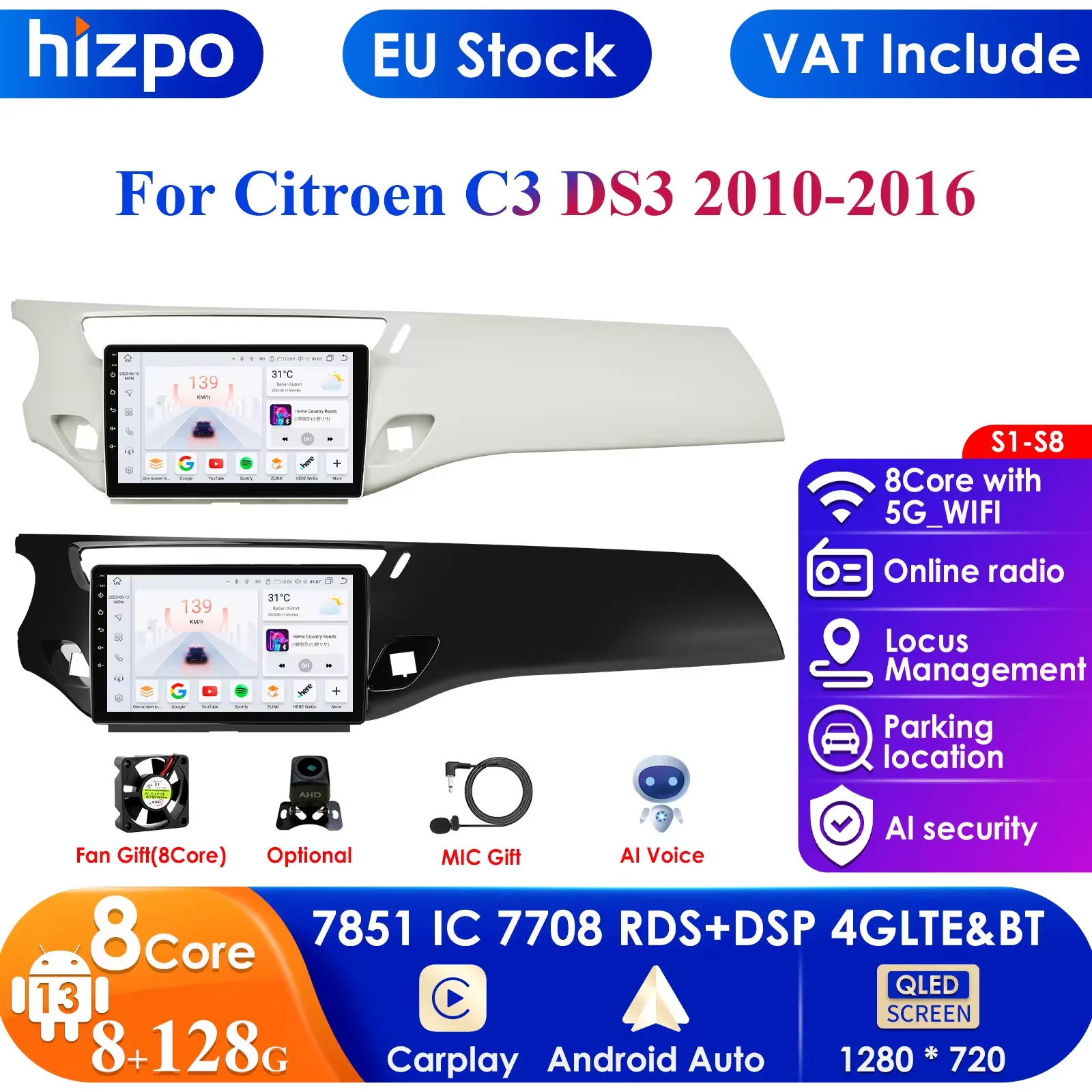 9'' 7862 Intelligent Screen 2din Android Car Radio Multimedia Video Player for Citroen C3 DS3 2010-2016 GPS Carplay Auto 4G RDS