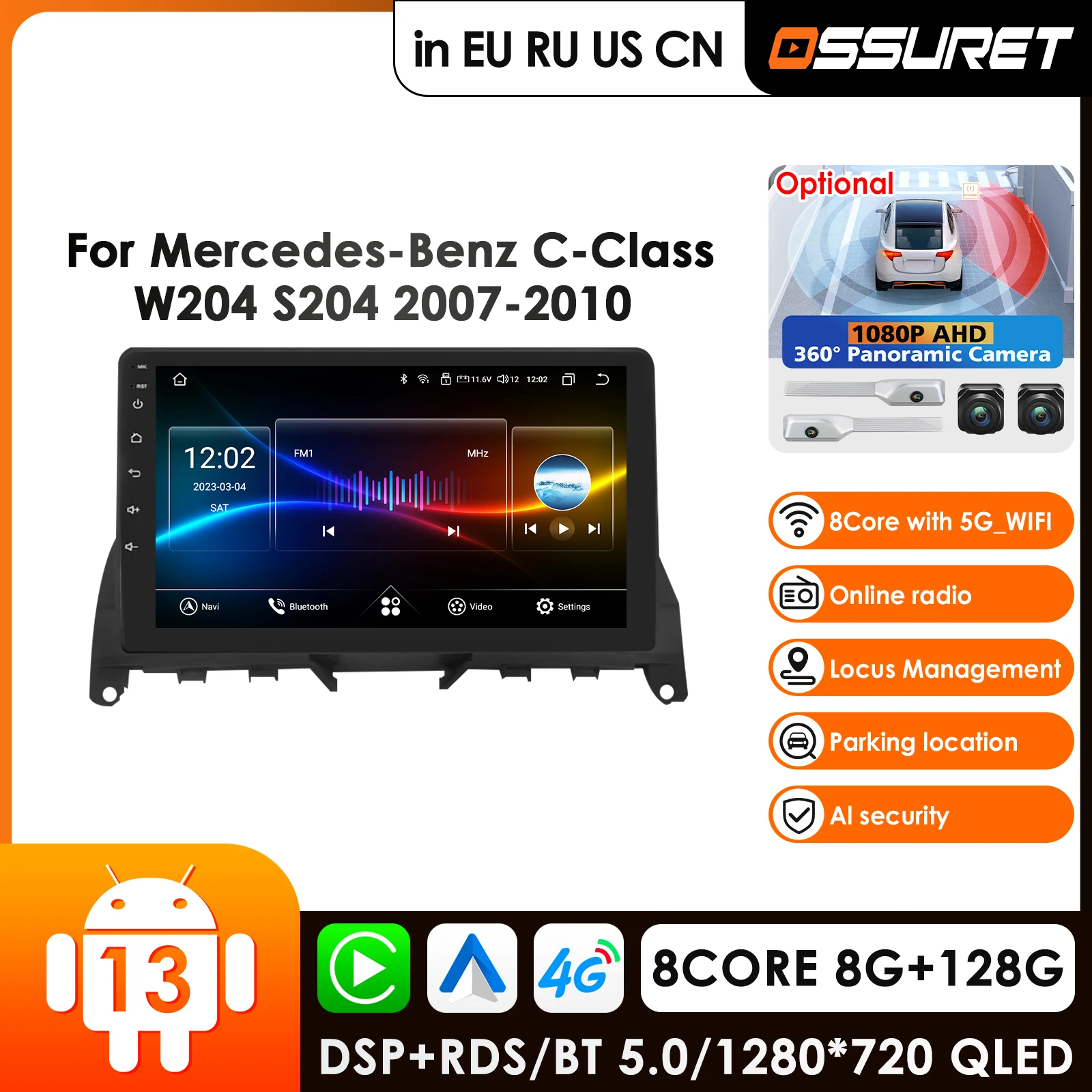 

9''AI Car Carplay 4G Android13 Car Radio for Mercedes Benz C-Class W204 S204 2007 2008 2009 2010 Multimedia Video Player GPS DSP