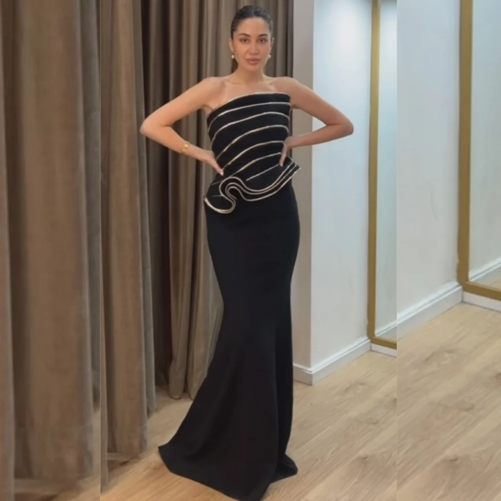 

Customized Pastrol Simple Jersey Pleat Trumpet Strapless Long Dresses Bespoke Occasion Classic Intricate