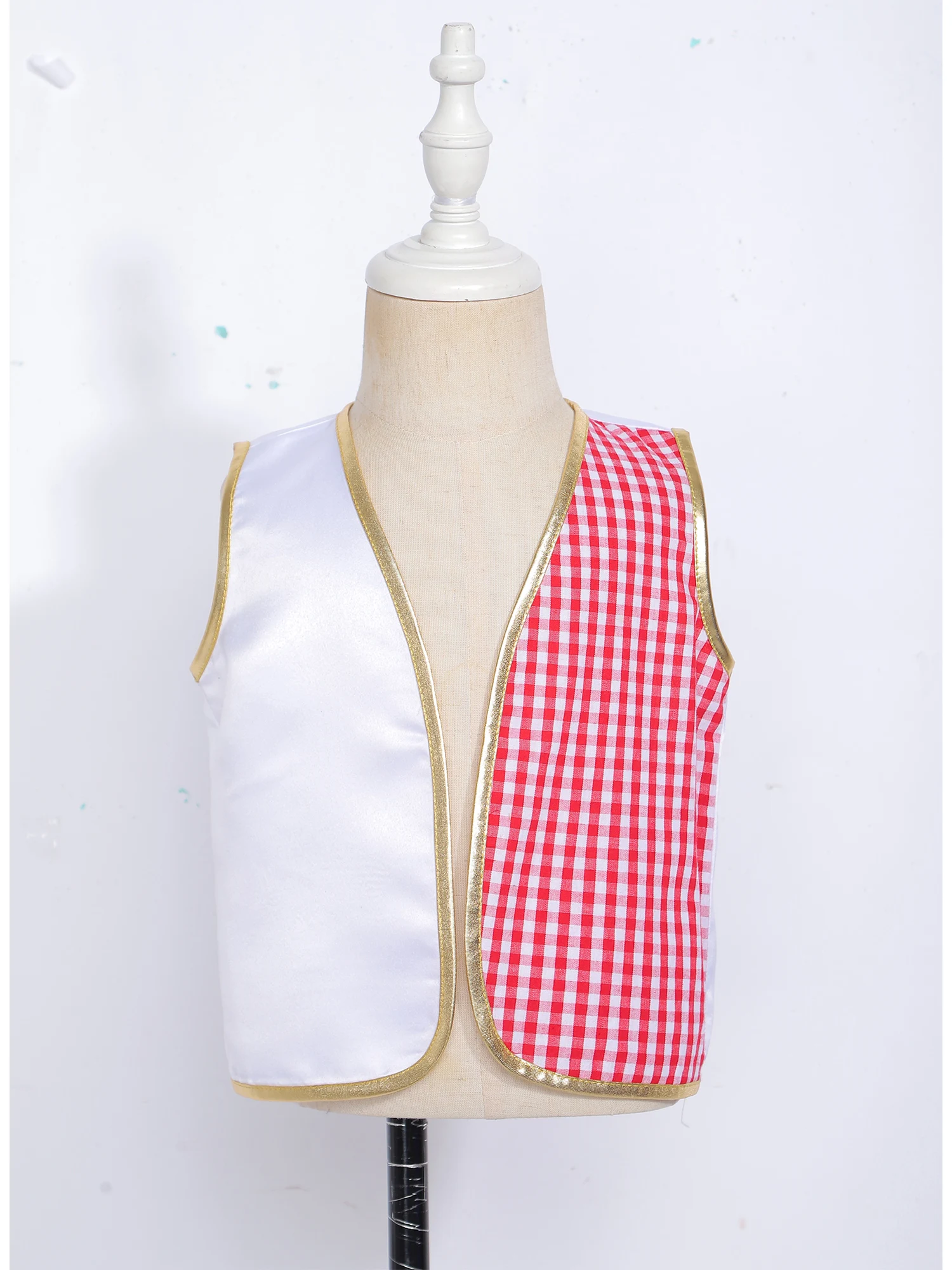 3M-5T Infant Toddlers Baby Boys Muslim Eid Costume Waistcoat Tops Open Front Arab Top Plaid Patchwork Metallic Trim Vest