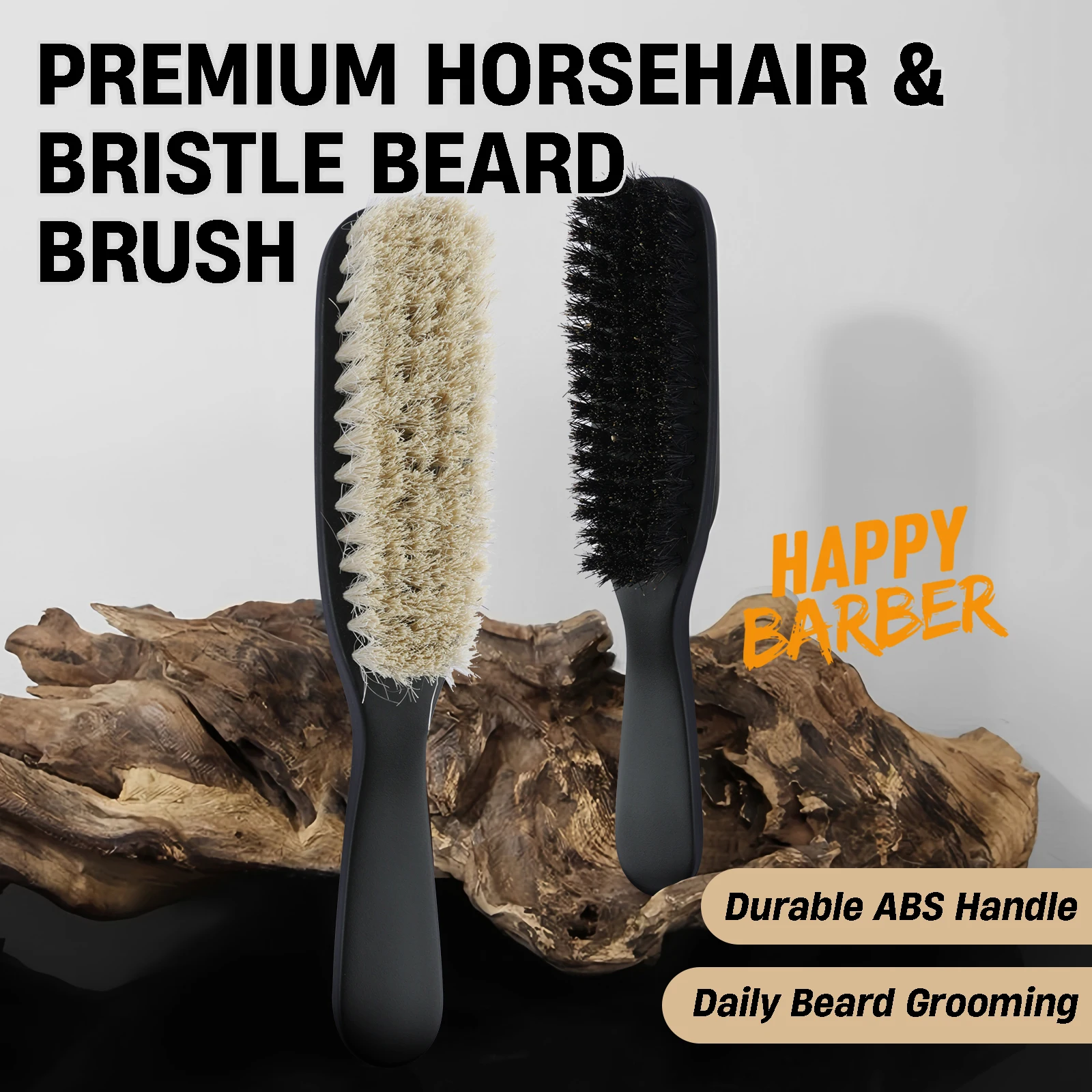 Multifunctional Wood Handle Horse Hair Brush Men Beard Styling Brush Oil Head Texture Comb Barber Broken Hair Cleaning Tools Set