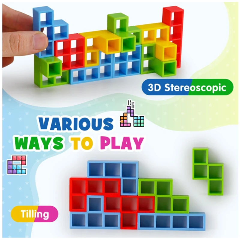 New 3D Tetris Tower Balancing Stacking Toys, Board Games for Kids,Puzzle Board Assembly Brick Educational, Parties, Travel Toys