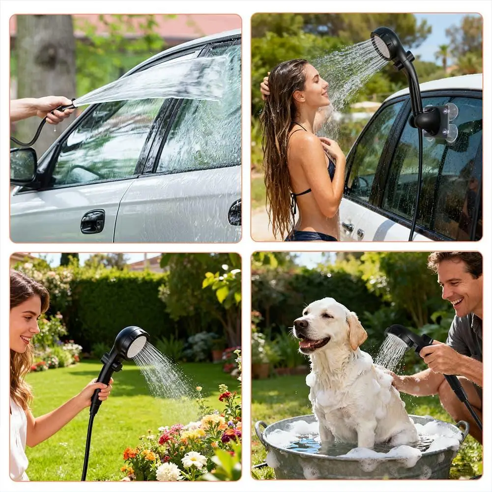 Electric Outdoor Shower IPX8 Waterproof Self‑suction Water Pump Two Spray Modes Complete Accessories For Camping RV Pet Cleaning