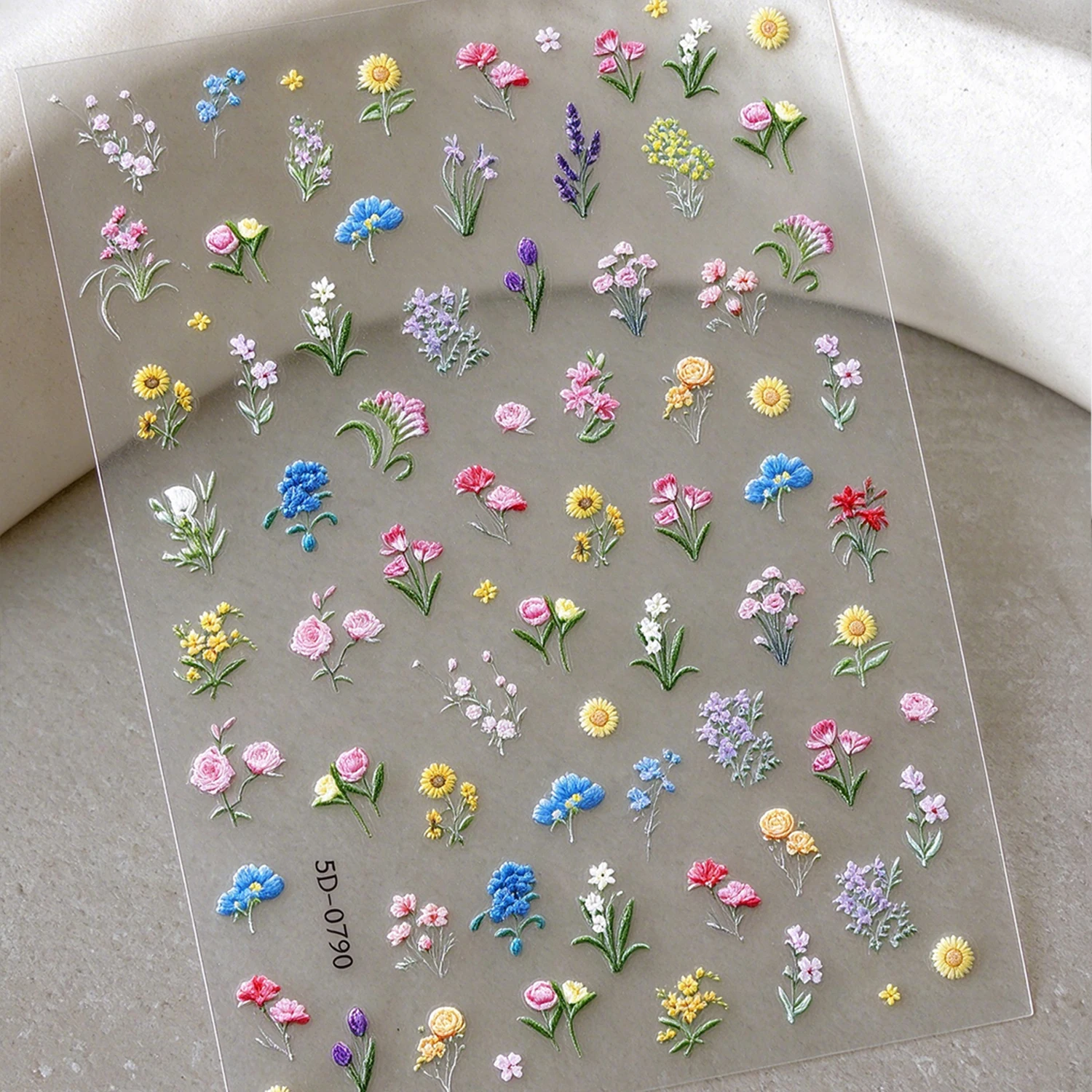1Pcs Daisies Lavender Wildflower Nail Decals 5D Embossed Floral Nail Art Stickers Waterproof Flower Nail Sliders DIY Manicure *&