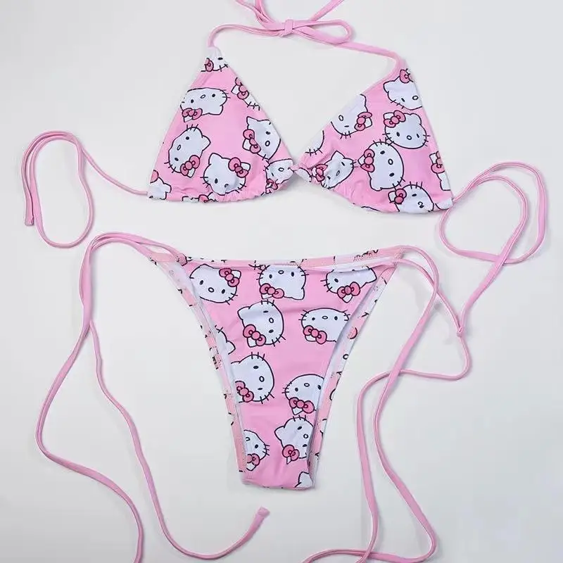 

Sanrio Hello Kitty Kawaii Sweet Young Girl Pure Desire Бикини Seaside Spend One's Holiday Купальники Сексуальный мультяшный комплект из двух предметов