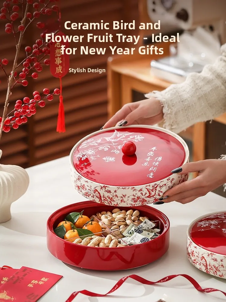 

Новогодняя керамическая фруктовница для дома, для гостиной, для чайного столика, коробка для конфет, контейнер для орехов, поднос для закусок на новоселье