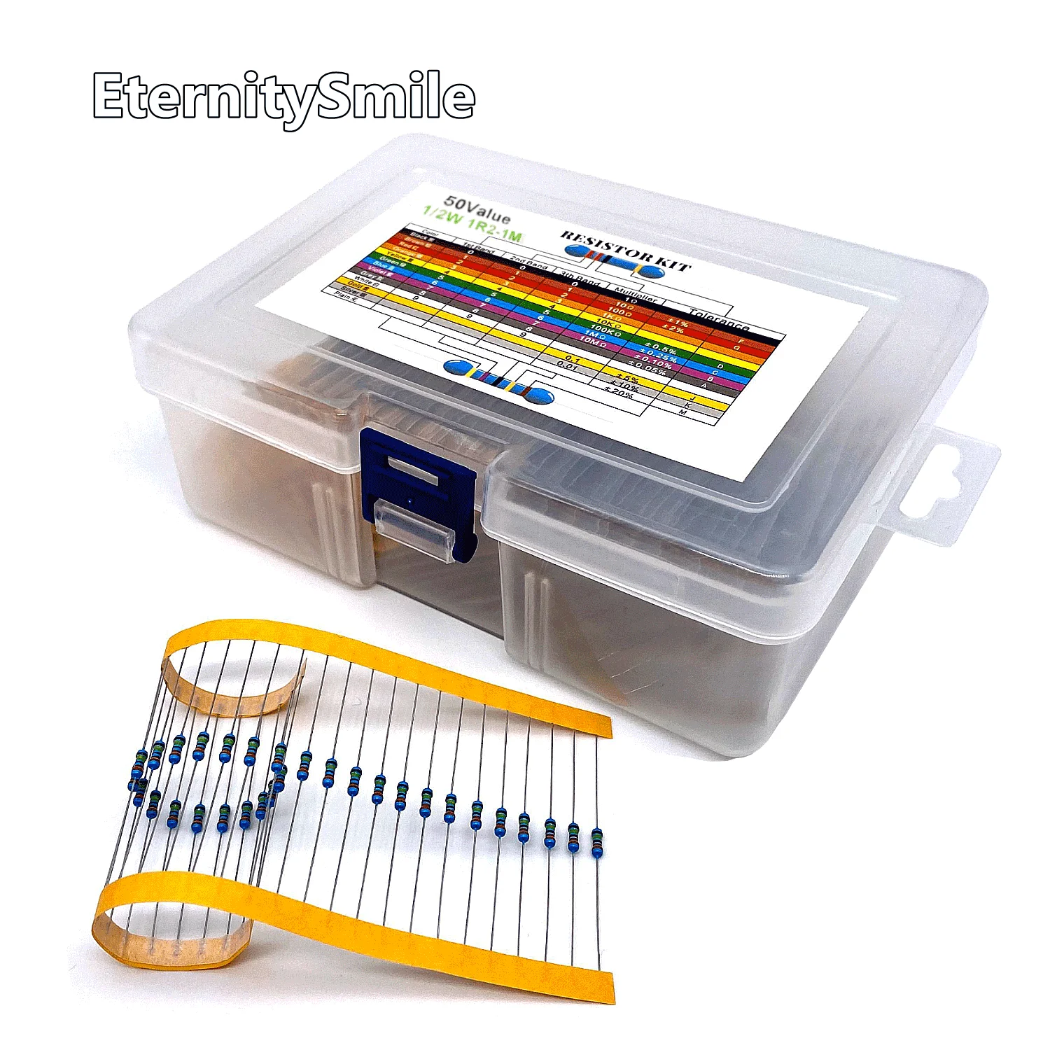 500Pcs New 50 Values 1/2W 0.5W 1% Metal Film Resistor Assortment Kit Set Resistor Samples Kit （1.2R-1M ohm)