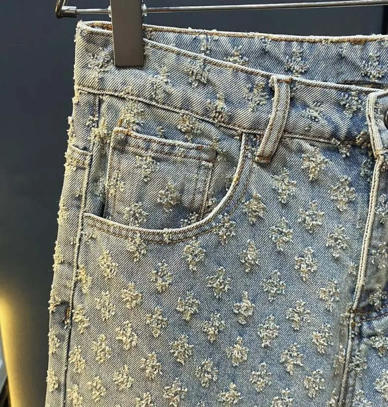 2025 Summer New American Leisure High Street Fashion Piercing Loose Cowboy Shorts, Retro Washed Straight Men's Five Cent Shorts view 5