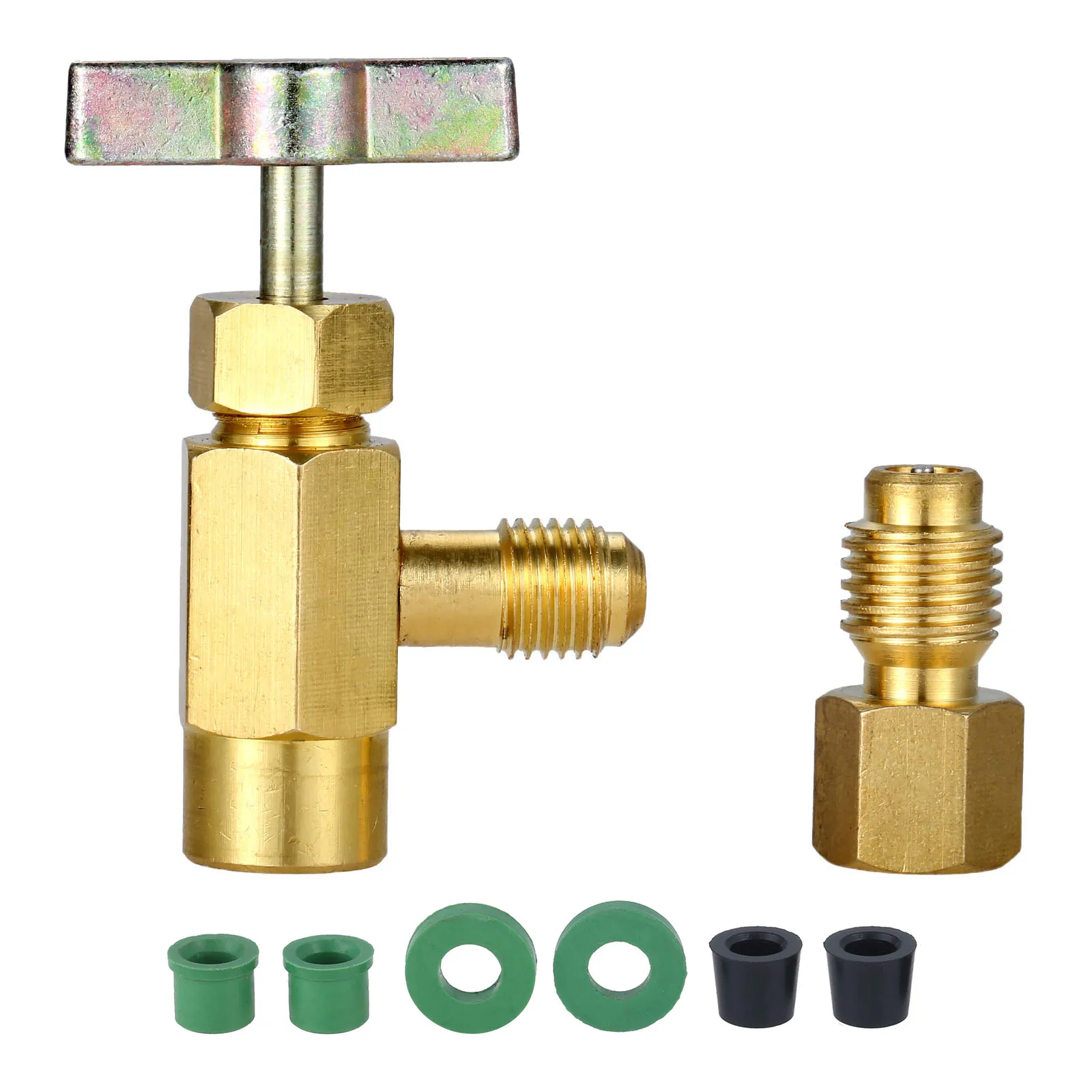 

Refrigerant Can Tap Kit Tank Adapter 1/4 SAE Female 1/2 Acme Male - R134A Can Tap 1/2 Acme To 1/4 SAE Bottle Opener Hose Gasket