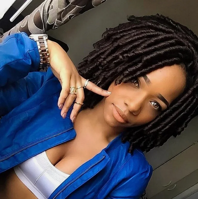 Short Dreadlock Wig Black Synthetic Faux Locs Wig Braiding Crochet Twist Wigs